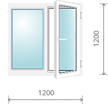 Пластиковое окно (двухстворчатое, с одной поворотно-откидной створкой), 1200x1200 мм