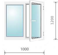 Пластиковое окно (двухстворчатое, с одной поворотно-откидной створкой), 1000x1200 мм