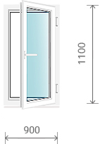 Пластиковое окно (одностворчатое, с поворотно-откидной створкой), 900х1100 мм