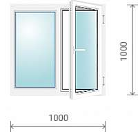 Пластиковое окно (двухстворчатое, с одной поворотно-откидной створкой), 1000x1000 мм